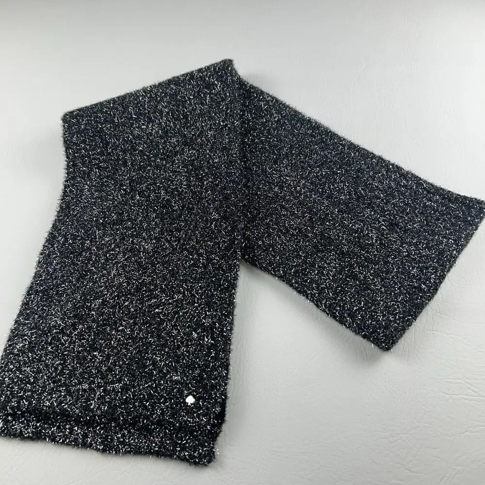 Kate Spade New York Black Metallic Knit Scarf and hat Women’s Soft Winter